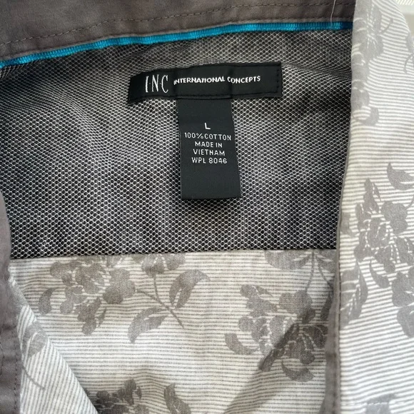 INC International Concepts Gray Floral Men's Shirt - Picture 2 of 6